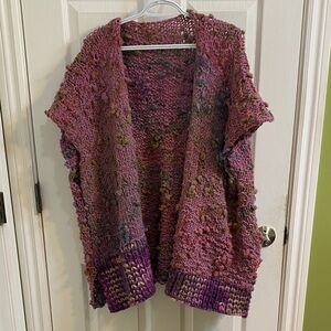Hand Knit Purple Pink Bubble Chunky Open Cardigan Sweater Wool Acrylic L XL